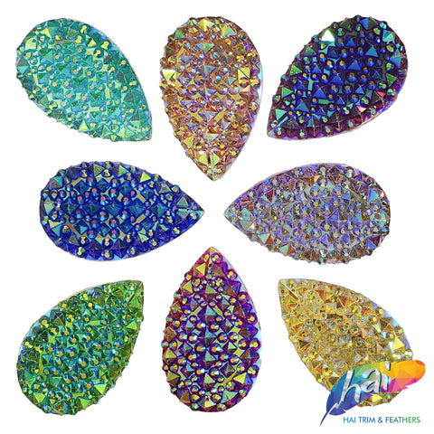 27x47mm Textured Teardrop Color AB Resin Stones (4 pieces)