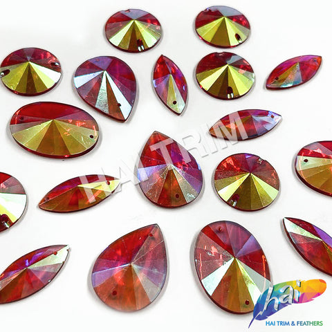 Fuchsia Red AB Pointed Resin Stones, #04