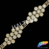 1 5/8" Gold/Crystal Floral Rhinestone Plastic Stud Trim, PST-215