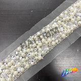 1 3/4” Ivory Pearl Beaded Acrylic Trim with Mesh, ACR-075