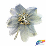 CLOSEOUT! 3D Stiff Organza/Chiffon Flower w/ Wired Stamen Brooches (2 pieces)