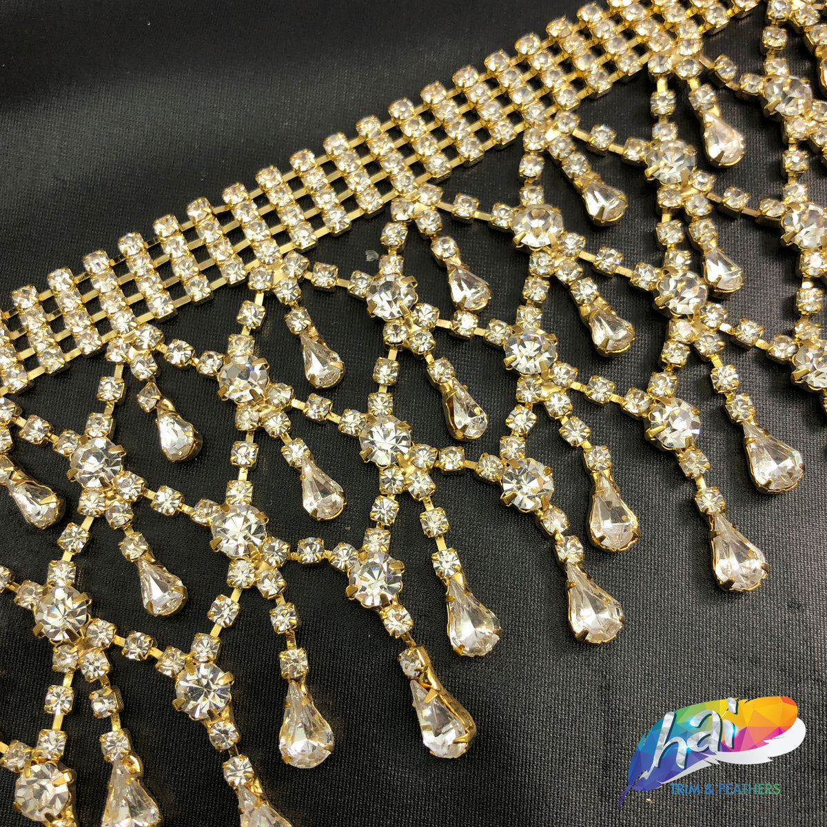 Dangling Gold Rhinestone trim with pearl by yard, Rhinestone trim – Fifi's  Craft