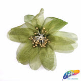 CLOSEOUT! 3D Stiff Organza/Chiffon Flower w/ Wired Stamen Brooches (2 pieces)