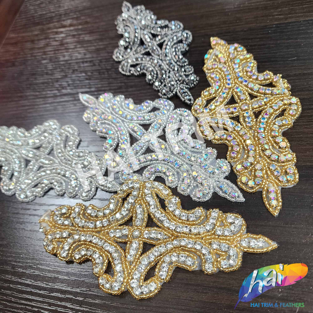 Beaded Rhinestone Motif Applique, RA-035 – Hai Trim & Feathers
