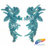 SALE! Flower Beaded Rhinestone Motif Applique on Lace (Sold by Pair), RA-300
