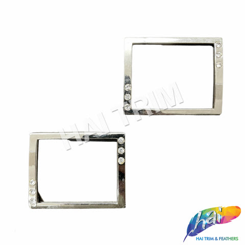 Silver/Crystal Rectangle Rhinestone Buckle (2 pieces), RB-088