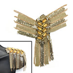 Yellow/Gold Beaded Rhinestone Chain Epaulets with Dangling Chain & Chainmail Tassel, EP-025 (sold per piece)
