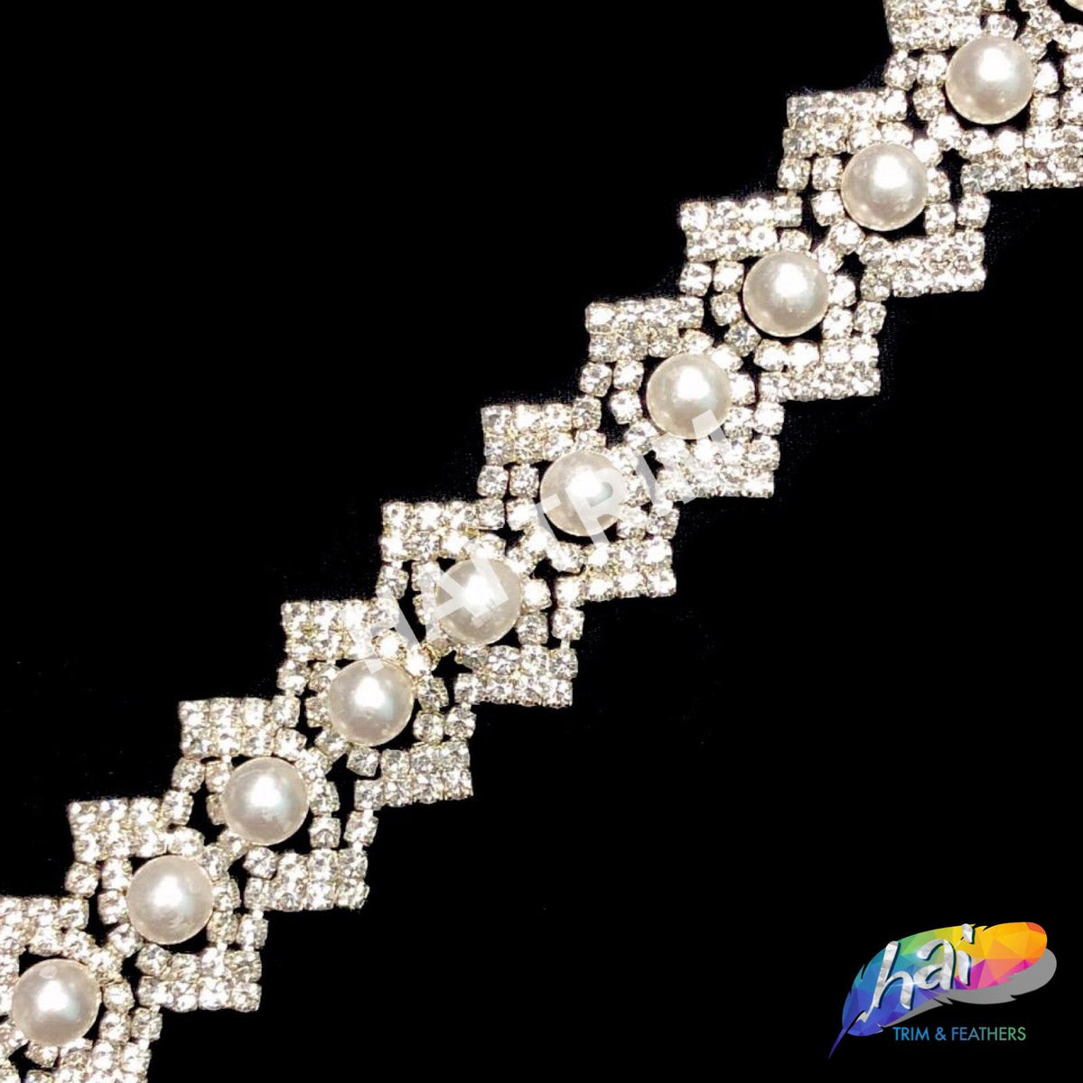 1” Silver/Crystal Pearl Diamond Rhinestone Trim, PRL-13  display picture 3
