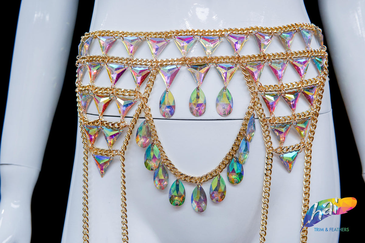 Women\'s Gold Rainbow Rhinestone Waist Chain Belt Y2K Festival Chain Belt Dresses Waist chain silver - TikTok Shop main image 2