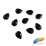 10x14mm Black Teardrop Sew-on Rhinestone w/ Metal Setting