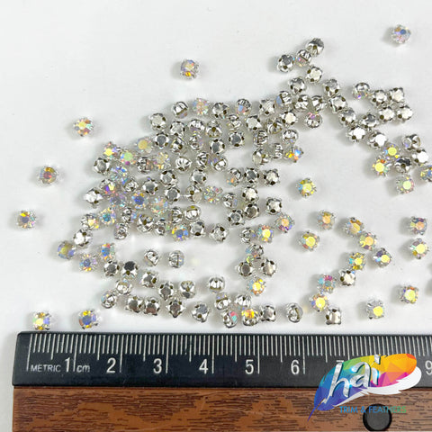 16ss Crystal AB Sew-on Rhinestone w/ Metal Setting (144 pieces)