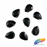 18x25mm Black Teardrop Sew-on Rhinestone w/ Metal Setting