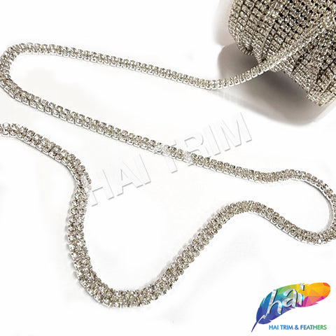 4mm 2-Row Silver Crystal Rhinestone Diamante Cupchain Trim