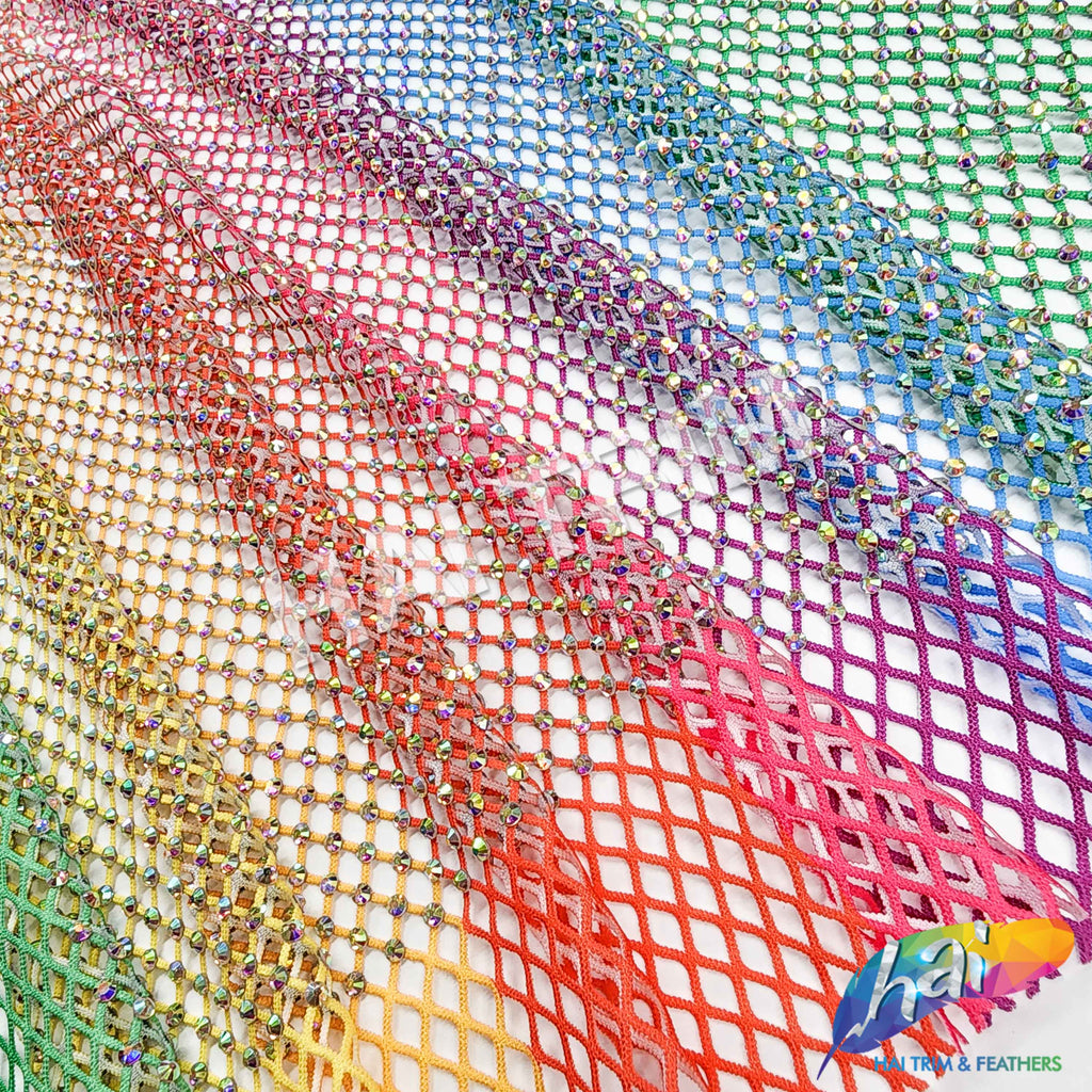 36 x 48 Multicolor Rhinestone Mesh Fabric with Crystal AB Stones – Hai  Trim & Feathers