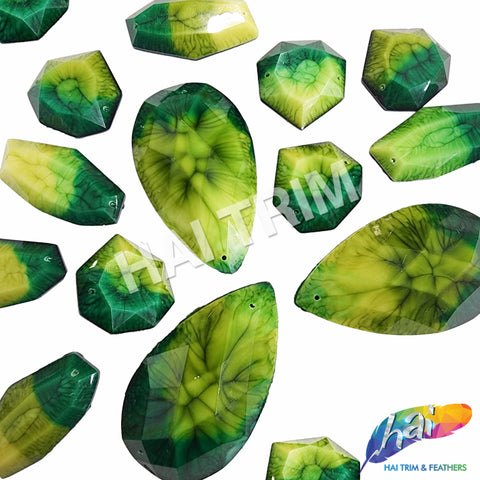 Matte Ombre Marble Acrylic Stones - Lime/Olive/Kelly Green #6