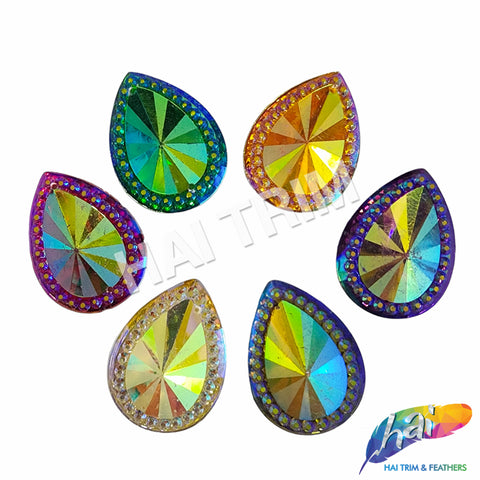 30x38mm Studded Teardrop Color AB Resin Stones (5 pieces)