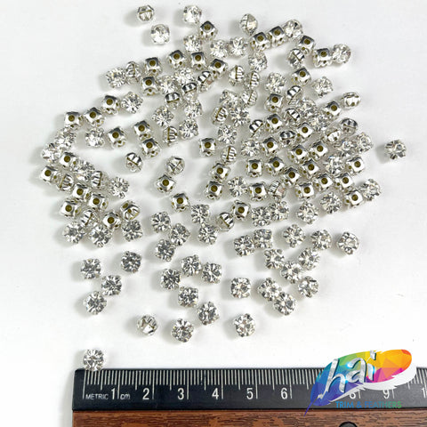 28ss Crystal Sew-on Rhinestone w/ Silver Metal Setting (144 pieces)