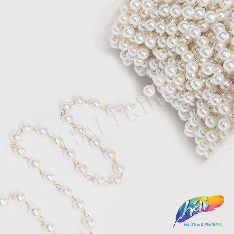 6mm White Pearl Trim with Chain Links
