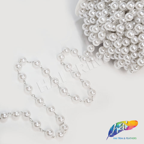8mm White Pearl Trim with Chain Links