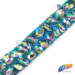 1" Beaded Color AB Stone Trim on Mesh, ACR-001