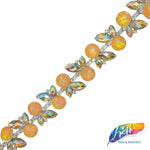 SALE! 1" Peach AB Multi-stone Leaf Rhinestone Trim, ACR-035