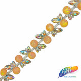 SALE! 1" Peach AB Multi-stone Leaf Rhinestone Trim, ACR-035