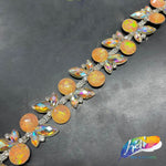 SALE! 1" Peach AB Multi-stone Leaf Rhinestone Trim, ACR-035