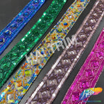 1 1/4" Tribal Diamond Beaded Sequins Trim, ACR-082
