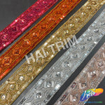 1 1/4" Tribal Diamond Beaded Sequins Trim, ACR-082