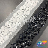 3” Acrylic Stone Beaded Trim with Mesh, ACR-085