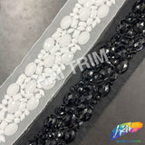 3” Acrylic Stone Beaded Trim with Mesh, ACR-085