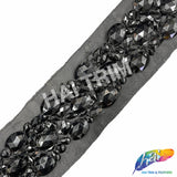 3” Acrylic Stone Beaded Trim with Mesh, ACR-085