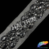 3” Acrylic Stone Beaded Trim with Mesh, ACR-085
