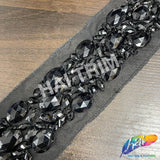 3” Acrylic Stone Beaded Trim with Mesh, ACR-085