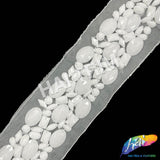 3” White Acrylic Stone Beaded Trim with Mesh, ACR-085