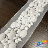 3” White Acrylic Stone Beaded Trim with Mesh, ACR-085