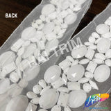 3” White Acrylic Stone Beaded Trim with Mesh, ACR-085