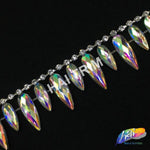 1 3/8" Dangling Iridescent Teardrop Rhinestone Trim, ACR-021