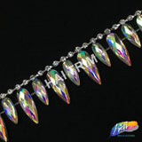 1 3/8" Dangling Iridescent Teardrop Rhinestone Trim, ACR-021