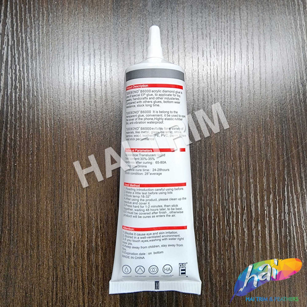 B6000 Adhesive Glue, 3.7 FL OZ With Attached Nozzle Tip (110 mL) – Hai Trim  & Feathers