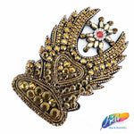 Heart on Fire Beaded Rhinestone Motif Applique,  BA-016