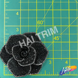 Black/Silver 3D Flower Rhinestone Applique, BA-172