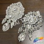 Crystal Pearl Flower Teardrop Rhinestone Applique, BA-178