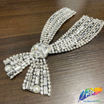 Giant Crystal Bow Rhinestone Applique with Pearl Studs, BA-180