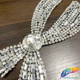 Giant Crystal Bow Rhinestone Applique with Pearl Studs, BA-180