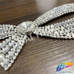 Giant Crystal Bow Rhinestone Applique with Pearl Studs, BA-180