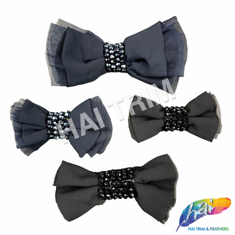 SALE! Beaded Chiffon Bow Applique, BA-200