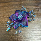 Royal Blue/Purple Wired Beaded Flower Applique, BA-202