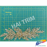 Glass Rhinestone Wired Floral Motif Applique, BA-215