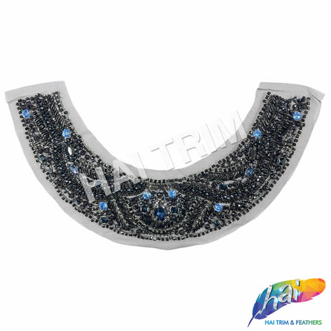SALE! Black/Blue/Gunmetal Beaded Rhinestone Applique, BA-301